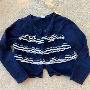 Janie and Jack Blue and White Wavy Ruched Long Sleeve Baby Girl Sweater Cardigan